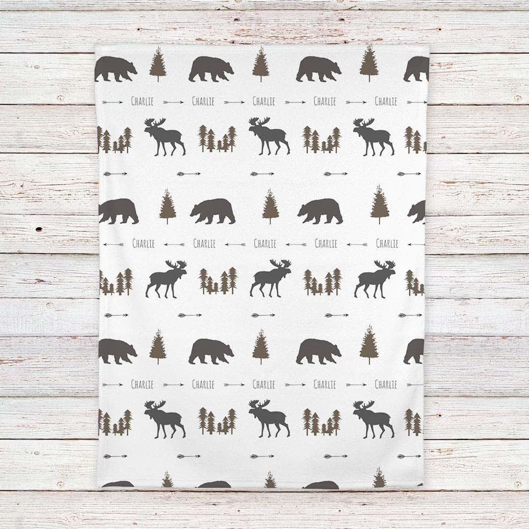 Lovable Gift Co Woodland Animal Moose And Bear Personalized Baby Blanket (photo 4)