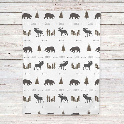 Lovable Gift Co Woodland Animal Moose And Bear Personalized Baby Blanket (photo 4)