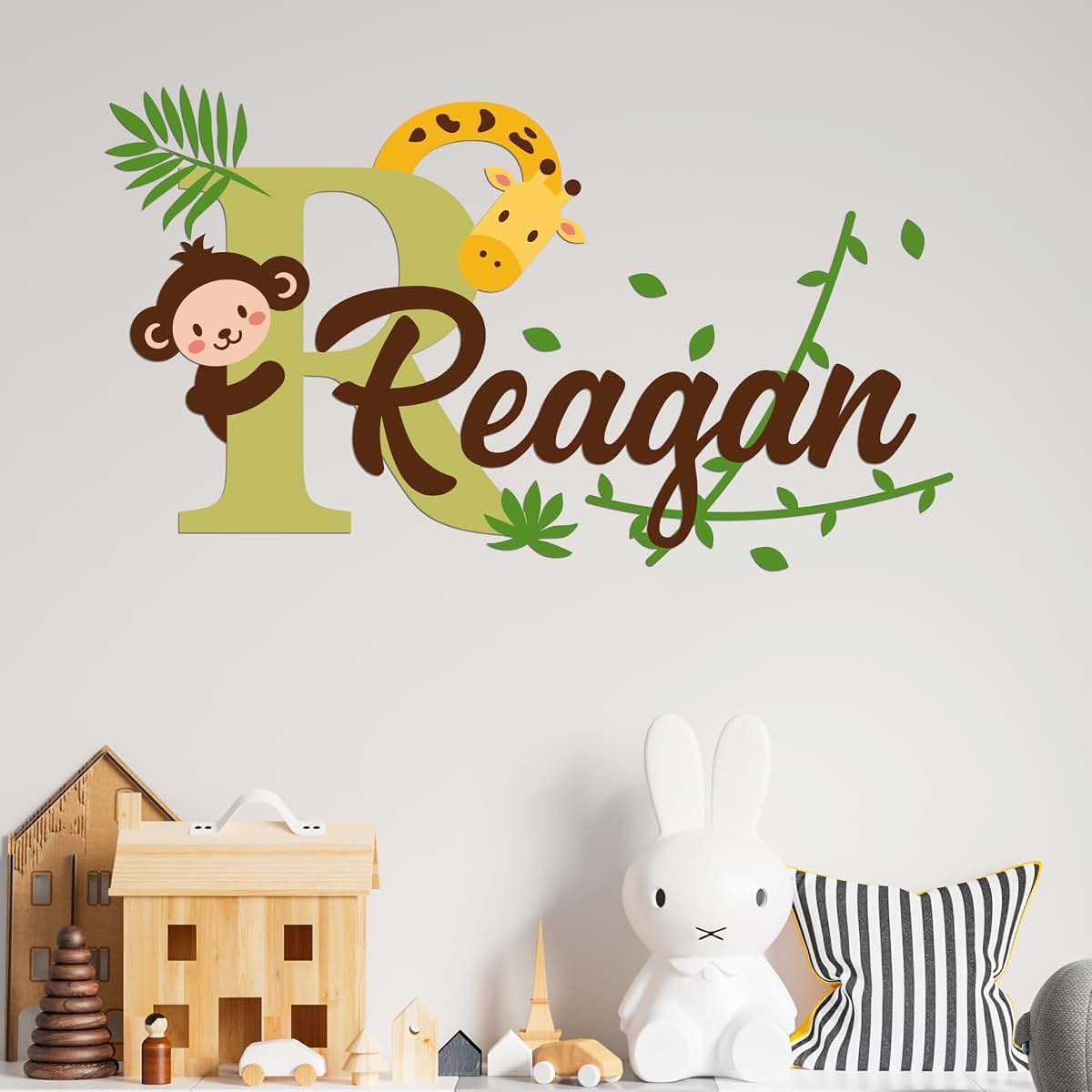 e-Graphic Design Inc Personalized Monkey & Giraffe Wall Decals for Nursery