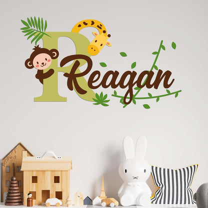 e-Graphic Design Inc Personalized Monkey & Giraffe Wall Decals for Nursery