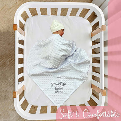 AleMir Fashion Baptism Blanket Personalized Baby Gifts – Luxurious Baptismal Gifts Textured Baby Blanket with Name