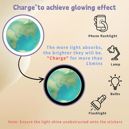 Glow Star and Planet Vinyl Wall Stickers for Nursery Decor (444 Pcs)