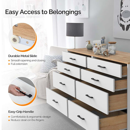 Vingli 8 Drawer Dresser 56 Inch Long White Nursery Storage
