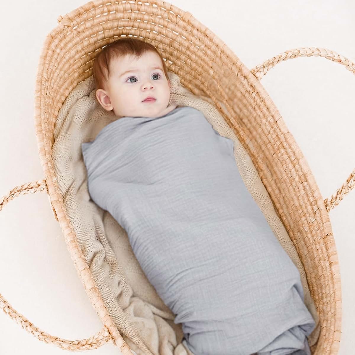 Two Pack Muslin Swaddle Blankets for Baby (Light Blue & Misty Blue)