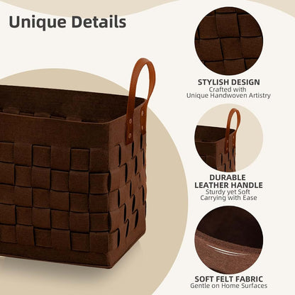 boldmonkey Laundry Basket 16.5 " x13 x13 , Large Rectangular Felt Fabric Blanket Basket with Leather Handle, Dirt (photo 2)