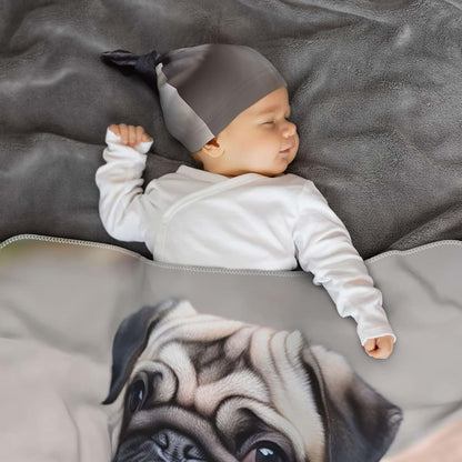 KKLWEGU Newborn Swaddle Blanket with Beanie Hat Set, Soft Sleep Sack Cute Pet Pug Newborn Receiving Blankets Baby