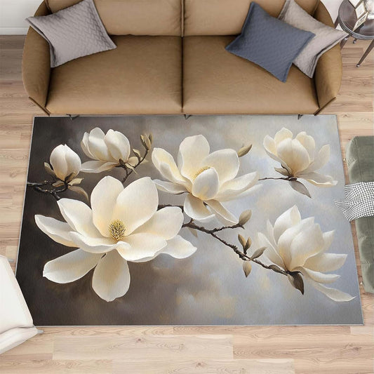 Hygiuid Magnolia Floral Area Rug 4x5 - Soft Low-Pile Playroom Carpet