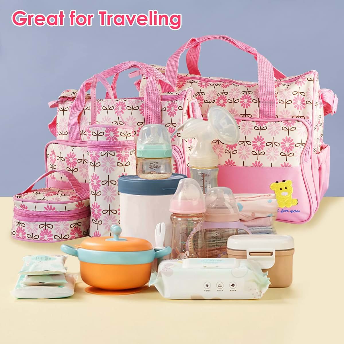 KOCASO 5 Pcs Multifunctional Set Baby Changing Diaper Nappy Bag, Maternity Mummy Handbag, Portable Nappy Basket Storage (photo 2)