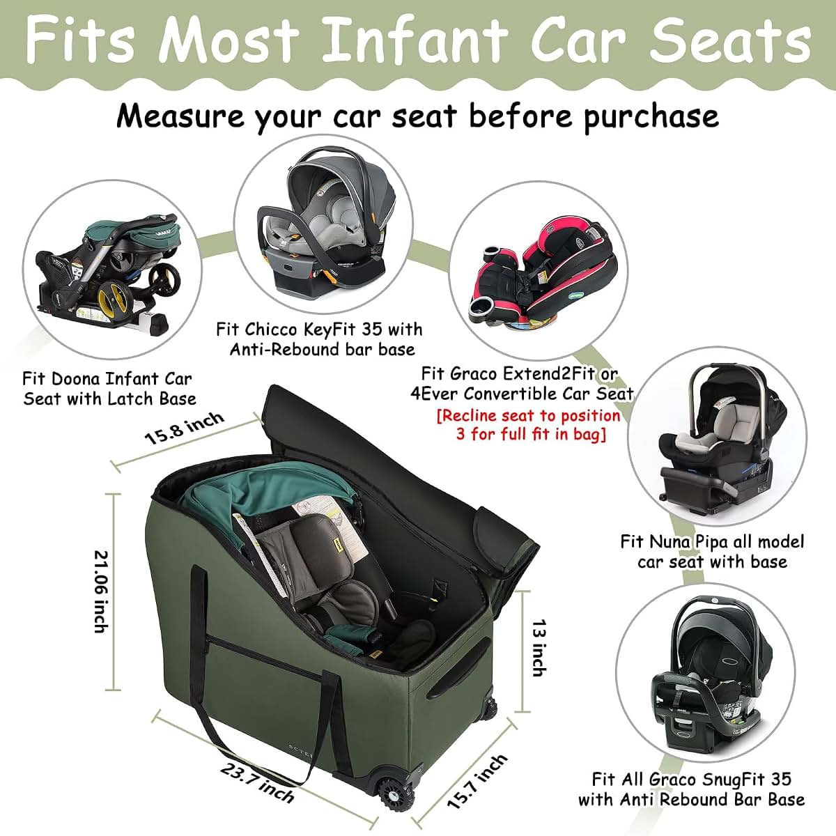 SCTEL Infant Car Seat Travel Bag, Padded with Wheels, 16.73x25.79x21.06 Inch