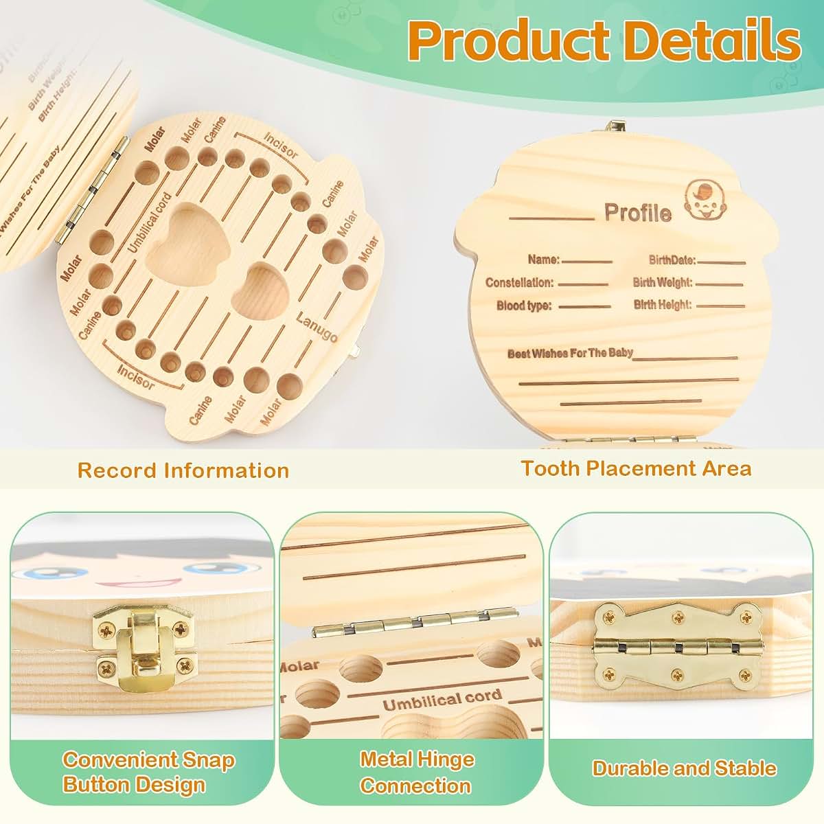 Wooden Baby Teeth Keepsake Box With 1st Hair Cut Holder