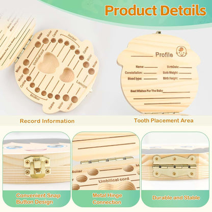 Wooden Baby Teeth Keepsake Box With 1st Hair Cut Holder