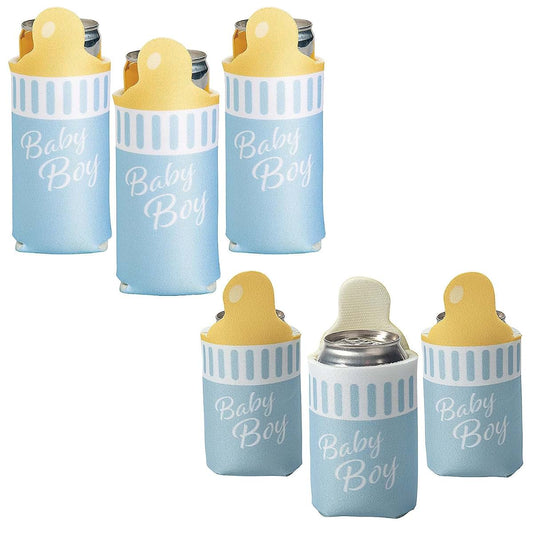 Fun Express Boy Baby Bottle Regular & Slim Fit Can Coolers - 24 Pc