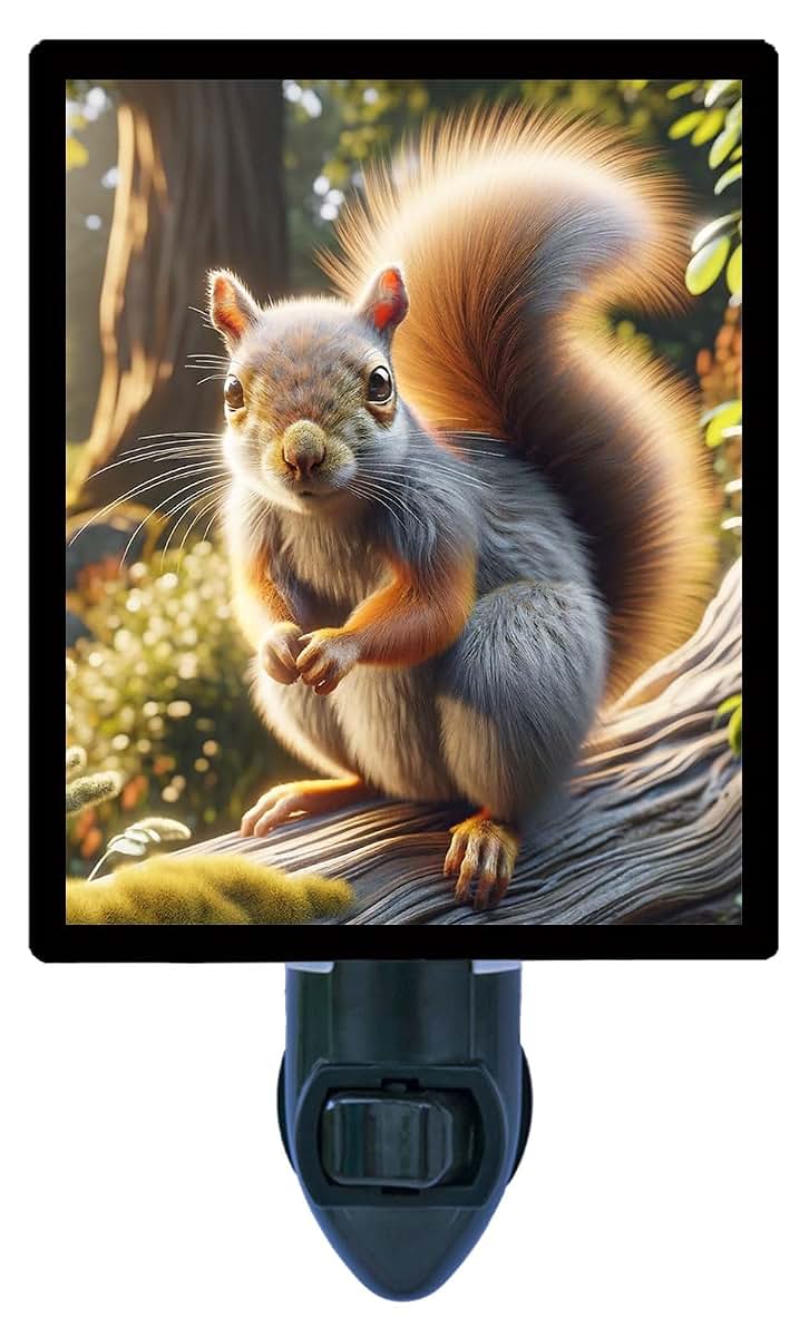 Night Light Designs Earl The Squirrel Night Light – Cute Squirrel Design, Fully Enclosed, Rotating Plug, Glass Front, 4