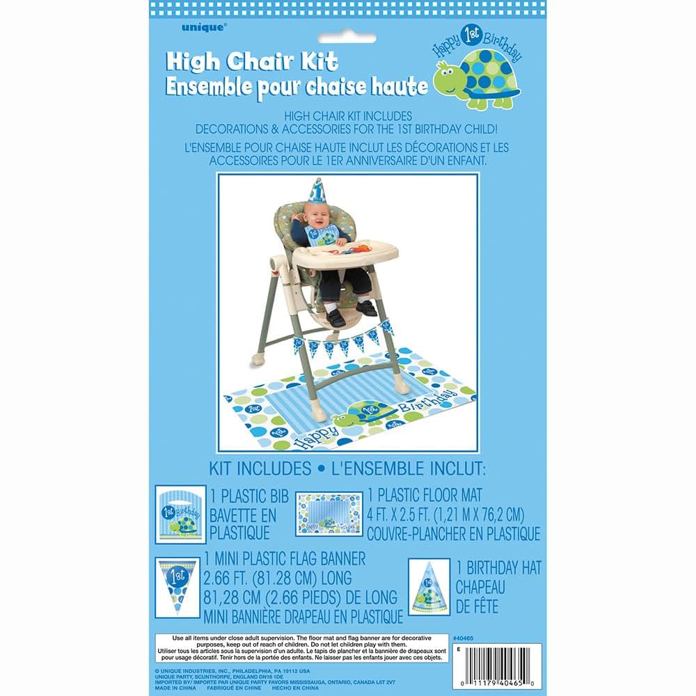 Unique Party 1st Birthday Turtle High Chair Kit | Blue | 4 Pcs