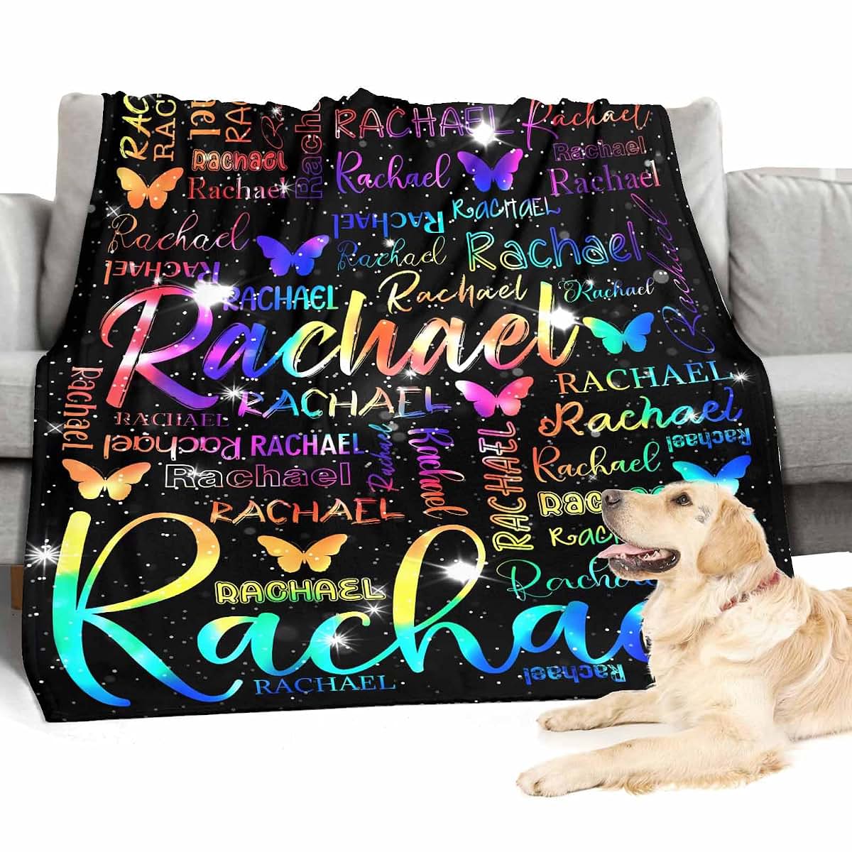 VIPOPSA Customized Baby Blanket, Personalized Gifts Rainbow Blanket with Name for Boys Girl Customized Blankets (photo 2)