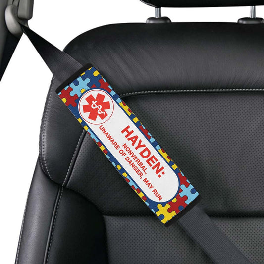 26Thelia Autistic Non-Verbal Seat Belt Cover Custom Name Special Need Autistic Car Seat Belt Covers for Kid Children