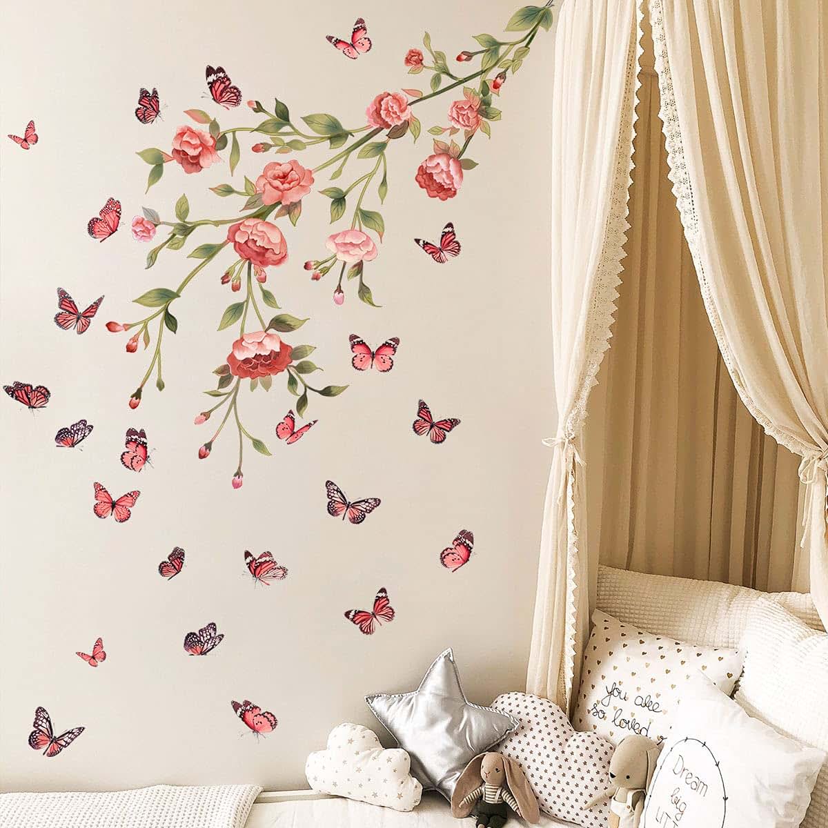Bienstylife Huajie Peony Flower And Butterfly Wall Decals (photo 4)