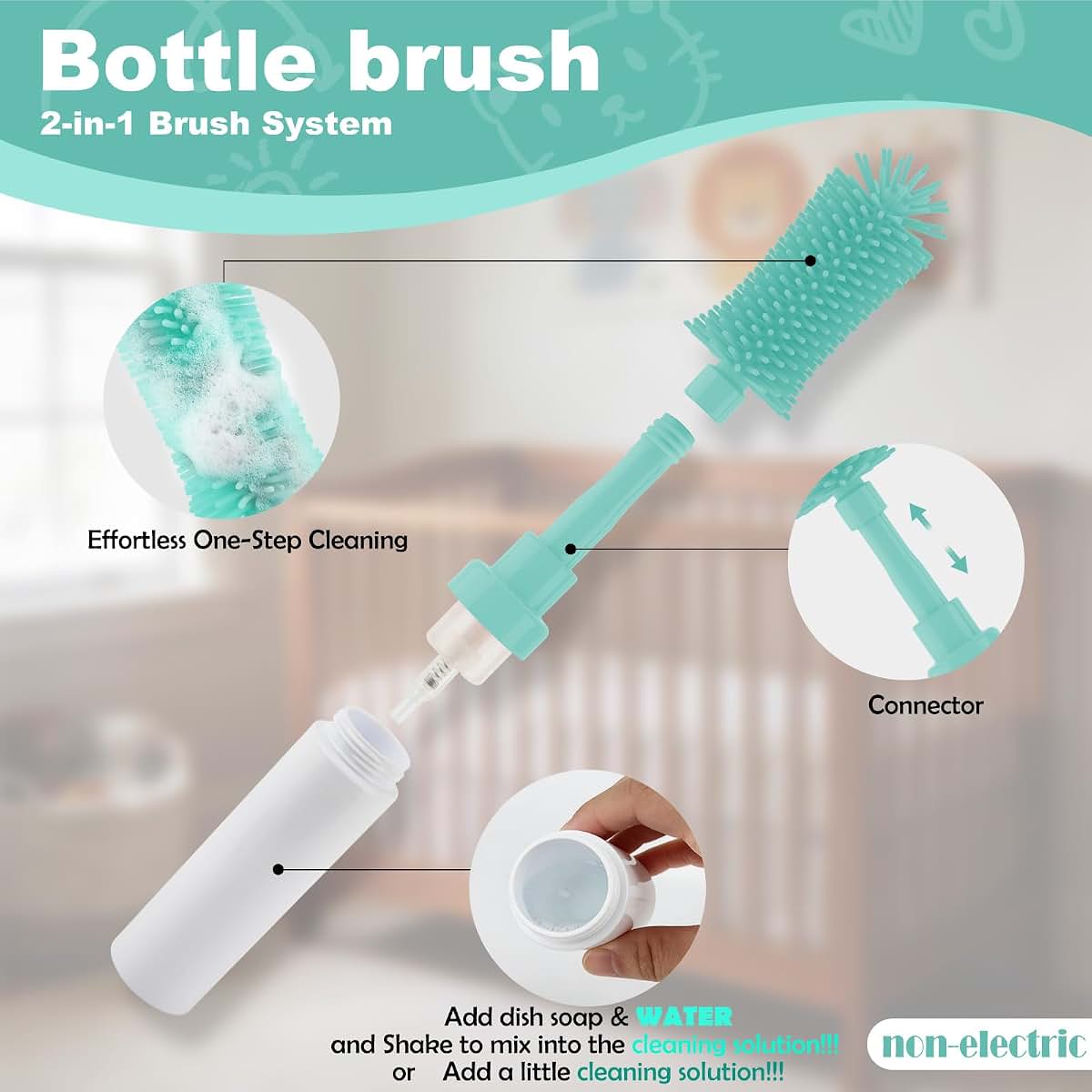 ZTX Push-to-Foam Silicone Bottle Brush Set Blue with Travel Bag