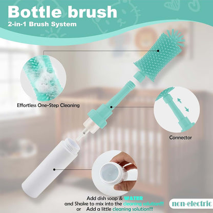 ZTX Push-to-Foam Silicone Bottle Brush Set Blue with Travel Bag