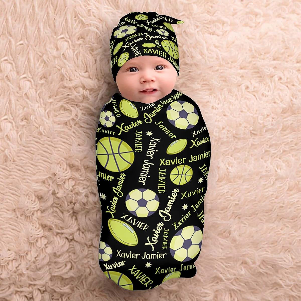 LiSoAkWE Basketball Soccer Sport Baby Receiving Blanket Custom Gifts for Girls Boys,Personalized Swaddle Blanket,Custom