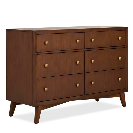 Evolur Loft Antilia Mid-Century Double Dresser In Walnut With 6 Drawers