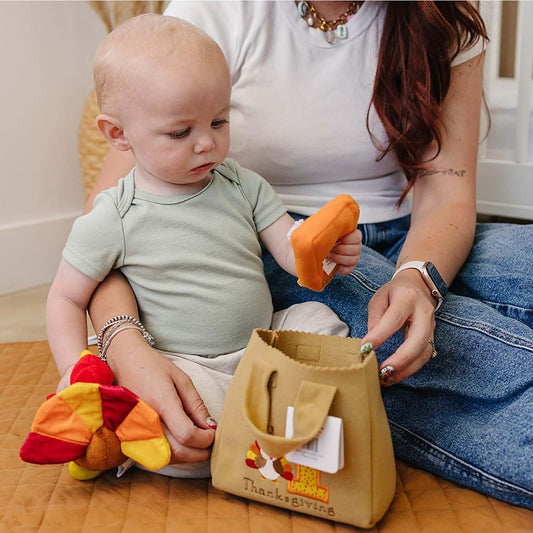Genius Baby Toys My First Thanksgiving Toy with Plush Gobble Turkey, Teddy Bear, Little Pumpkin Pie, Indigenous Native (photo 2)