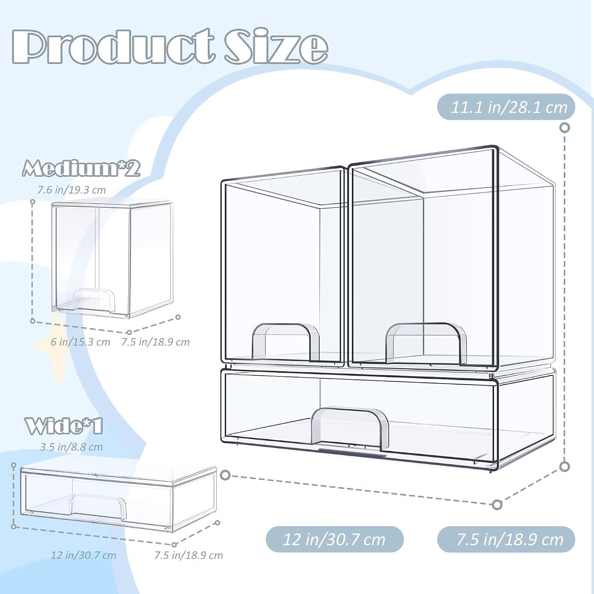 Zebrater Baby Bottle Organizer with Hooks - 5 Pack Stackable Clear Acrylic Storage Drawers