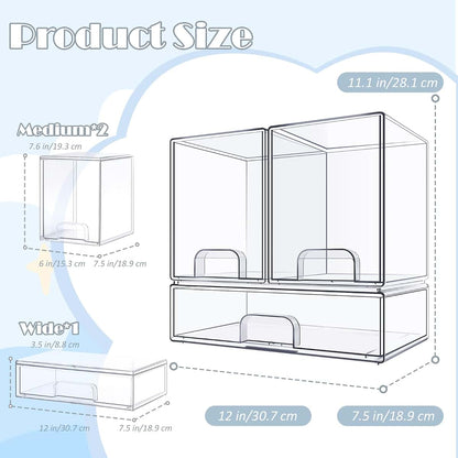 Zebrater Baby Bottle Organizer with Hooks - 5 Pack Stackable Clear Acrylic Storage Drawers
