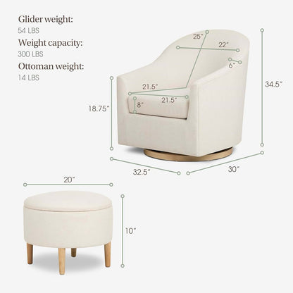 Evolur Luna Swivel Chair & Ottoman with 360-degree Swivel