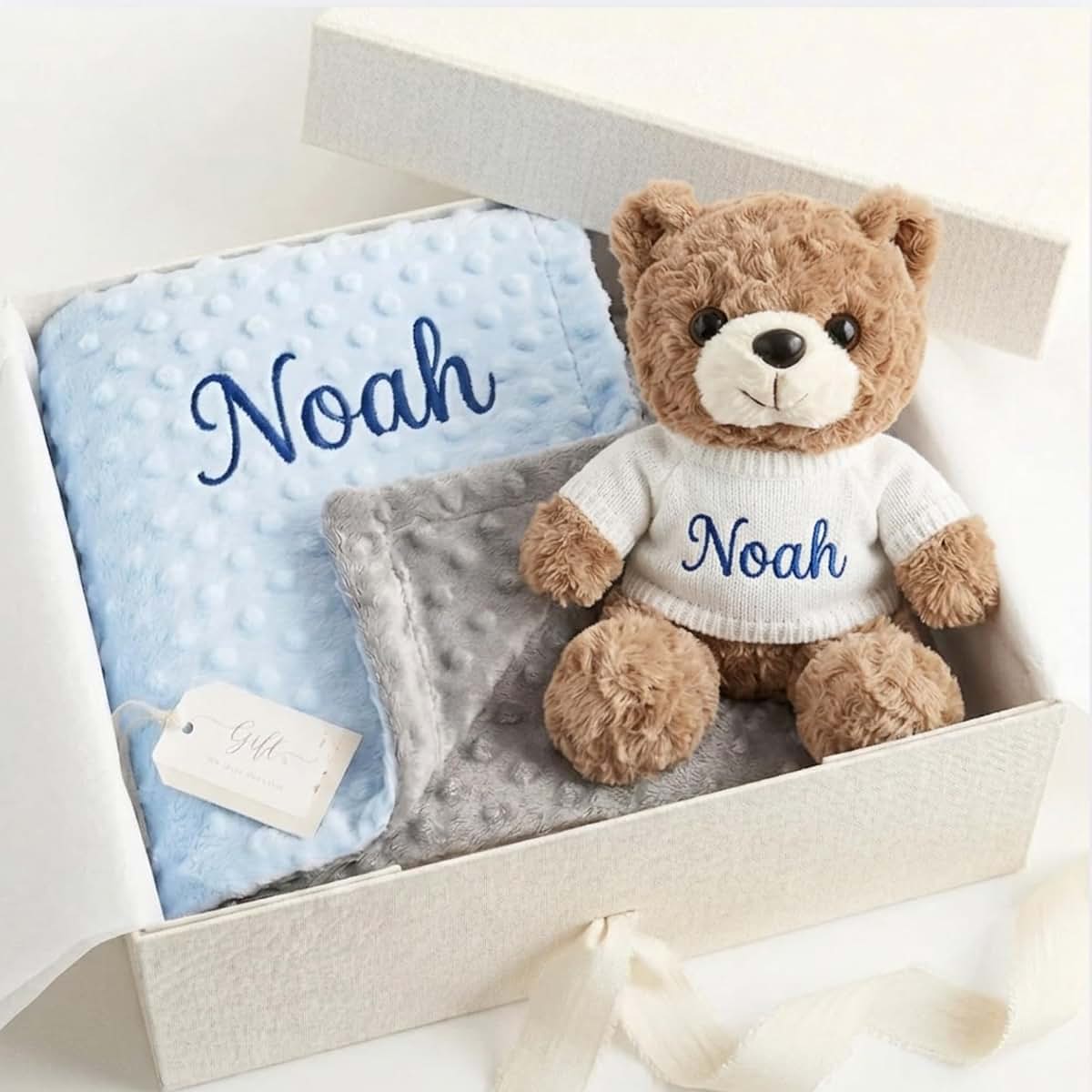 Kryvoxc Personalized Baby Blanket and Teddy Bear,Custom Boy Gifts Set
