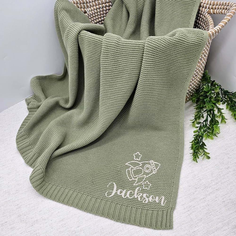 Noni Luxury Personalized Baby Blanket, Custom Knit Baby Blanket, Personalized Baby Blanket, Embroidered Baby Blanket