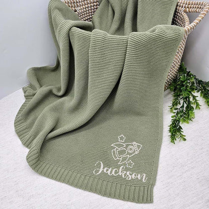 Noni Luxury Personalized Baby Blanket, Custom Knit Baby Blanket, Personalized Baby Blanket, Embroidered Baby Blanket