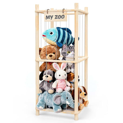 Woodure Stuffed Animal Storage & Organizer, Wooden Zoo Toy Holder for Kids