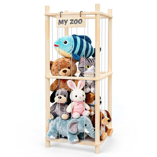 Woodure Stuffed Animal Storage & Organizer, Wooden Zoo Toy Holder for Kids