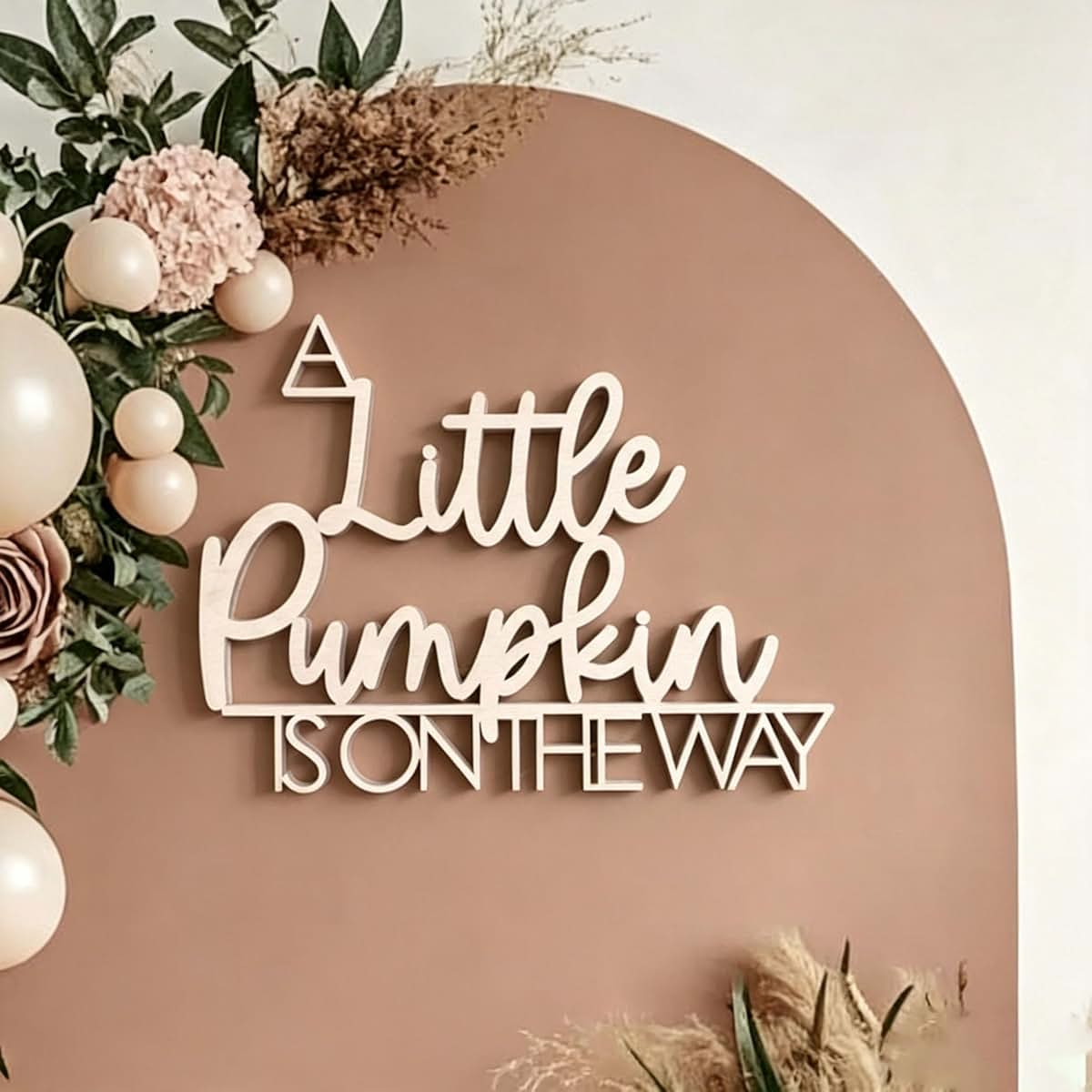 BabyOneStop Our Little Pumpkin Is On The Way Wooden Baby Shower Backdrop Sign