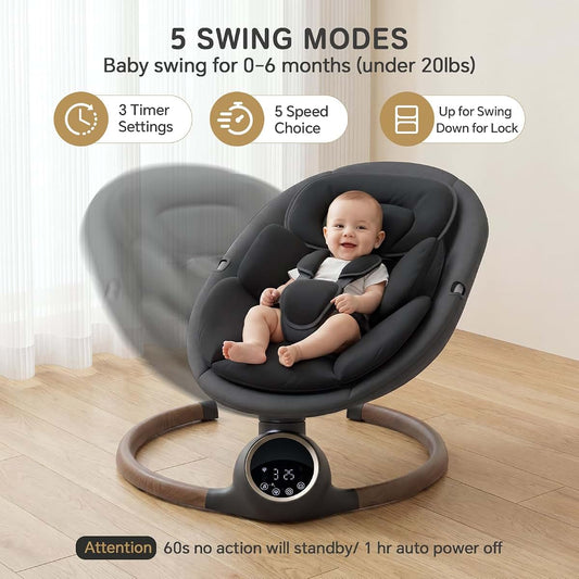 Momzelvi Infant Swing With 5-Point Harness And Bluetooth Music (photo 2)