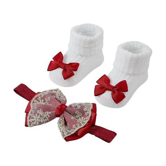 PTILSERY Headbands Socks Set Elastic Hair Bands with Headwear Stylish Baby Knitted Socks for Newborns &
