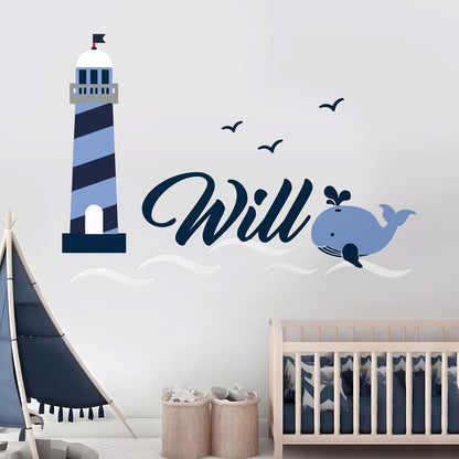 Cryptonite Personalized Lighthouse And Whale Wall Decal For Kids Bedroom