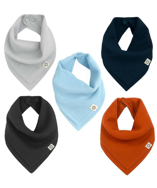 Kishu Baby Indi Organic Baby Bandana Bibs – Fairtrade 4-Way Reversible Drool Bibs for Boys & Girls – Unisex (Set of 5)