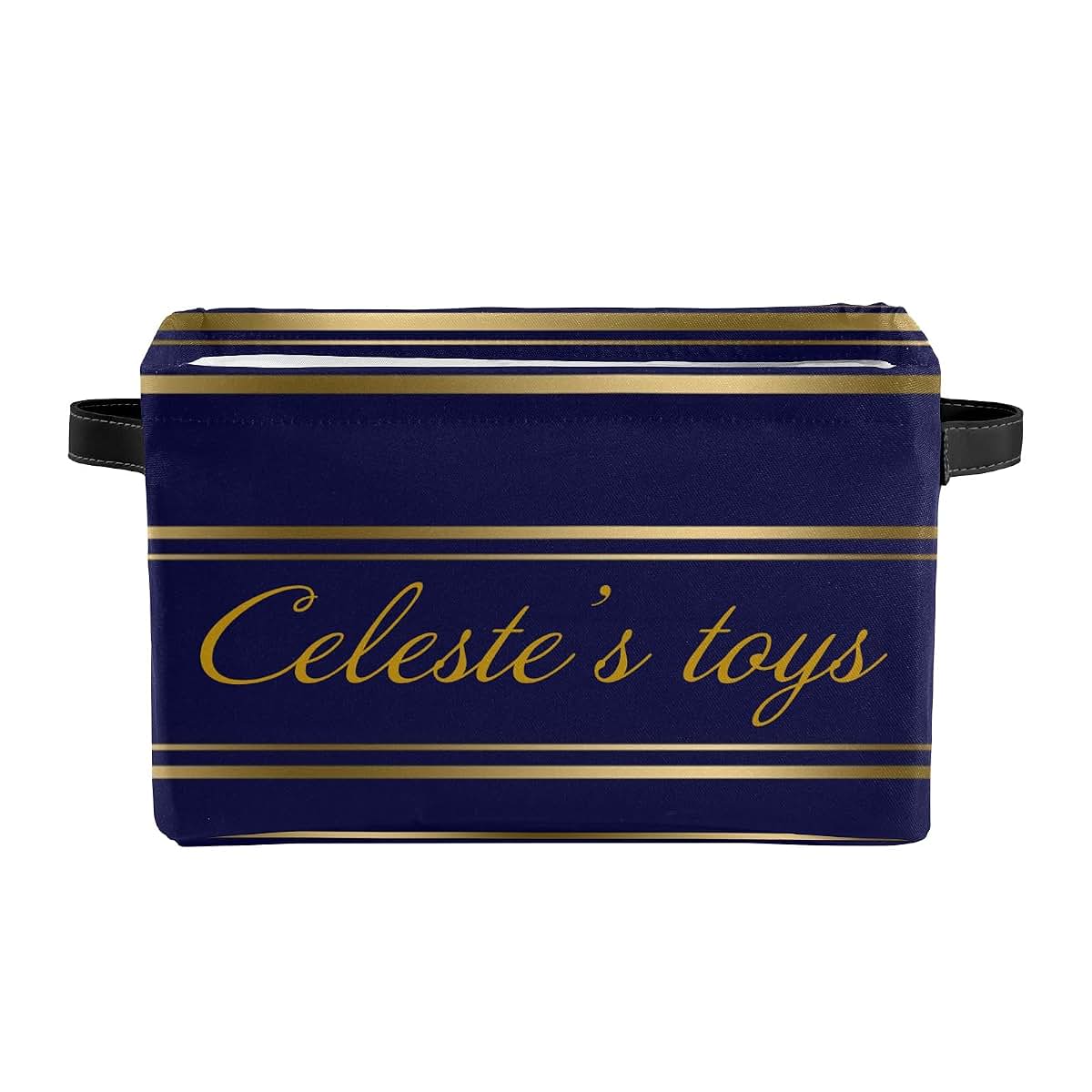Joyestore Navy Blue & Gold Stripes Personalized Storage Bin With Handles