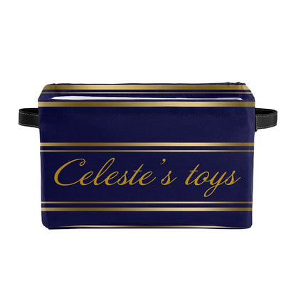 Joyestore Navy Blue & Gold Stripes Personalized Storage Bin With Handles