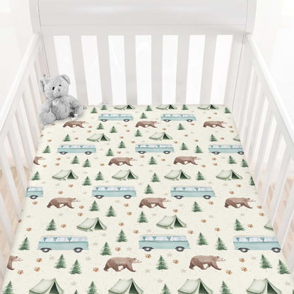 Cstdyfrv Camp Bear Bus Baby Crib Sheets Vintage Wild Bear Hiking Adventure Bedding (photo 2)