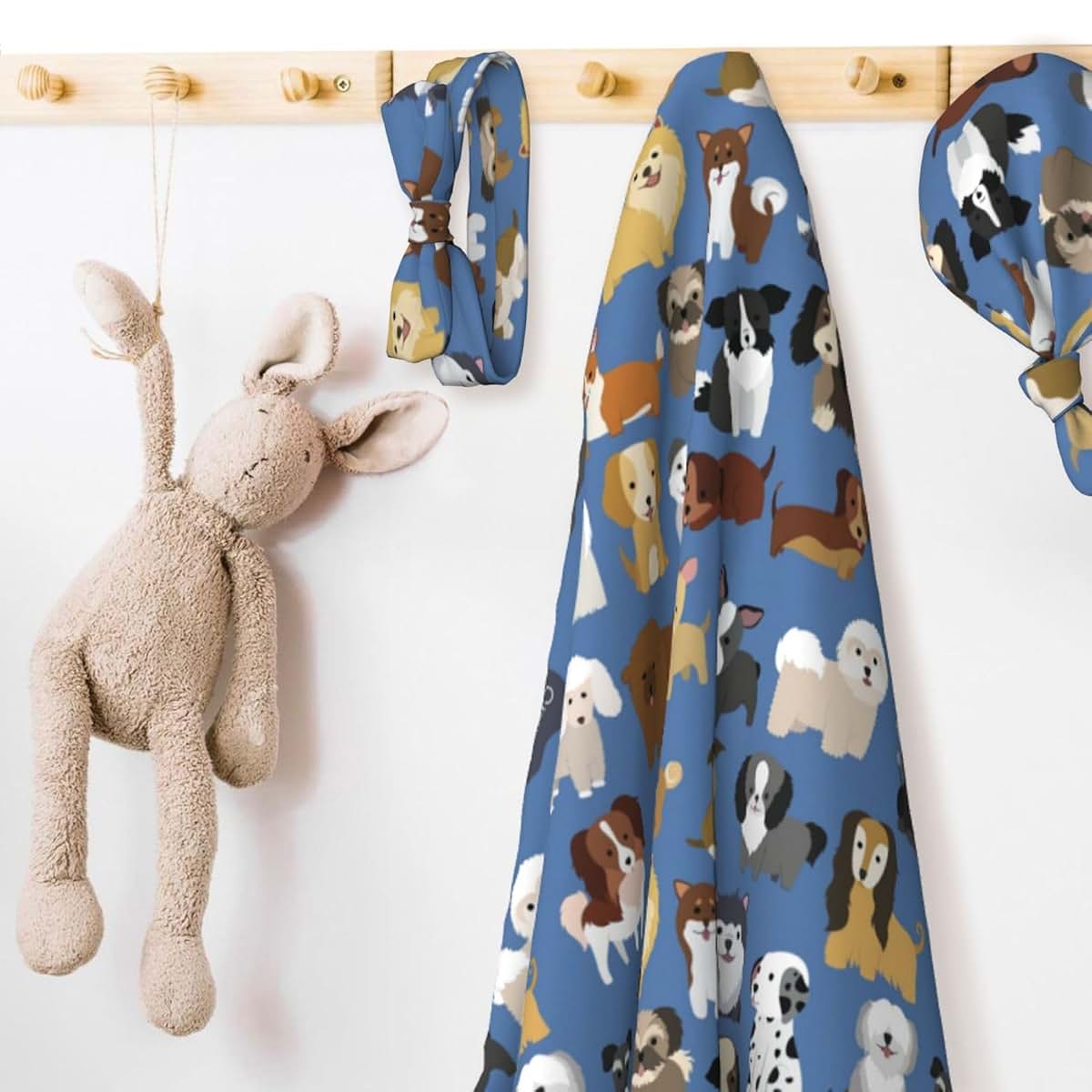 Lbdrdy Cute Dog Pattern Newborn Swaddle Blanket Set With Headband And Beanie Hat (photo 3)