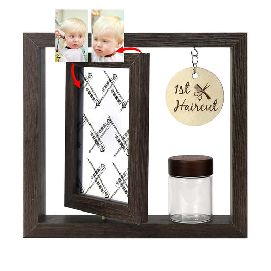 Liannan Custom My First Haircut Keepsake Frame - Rotatable Display of Before and After Haircut Photos with Glass