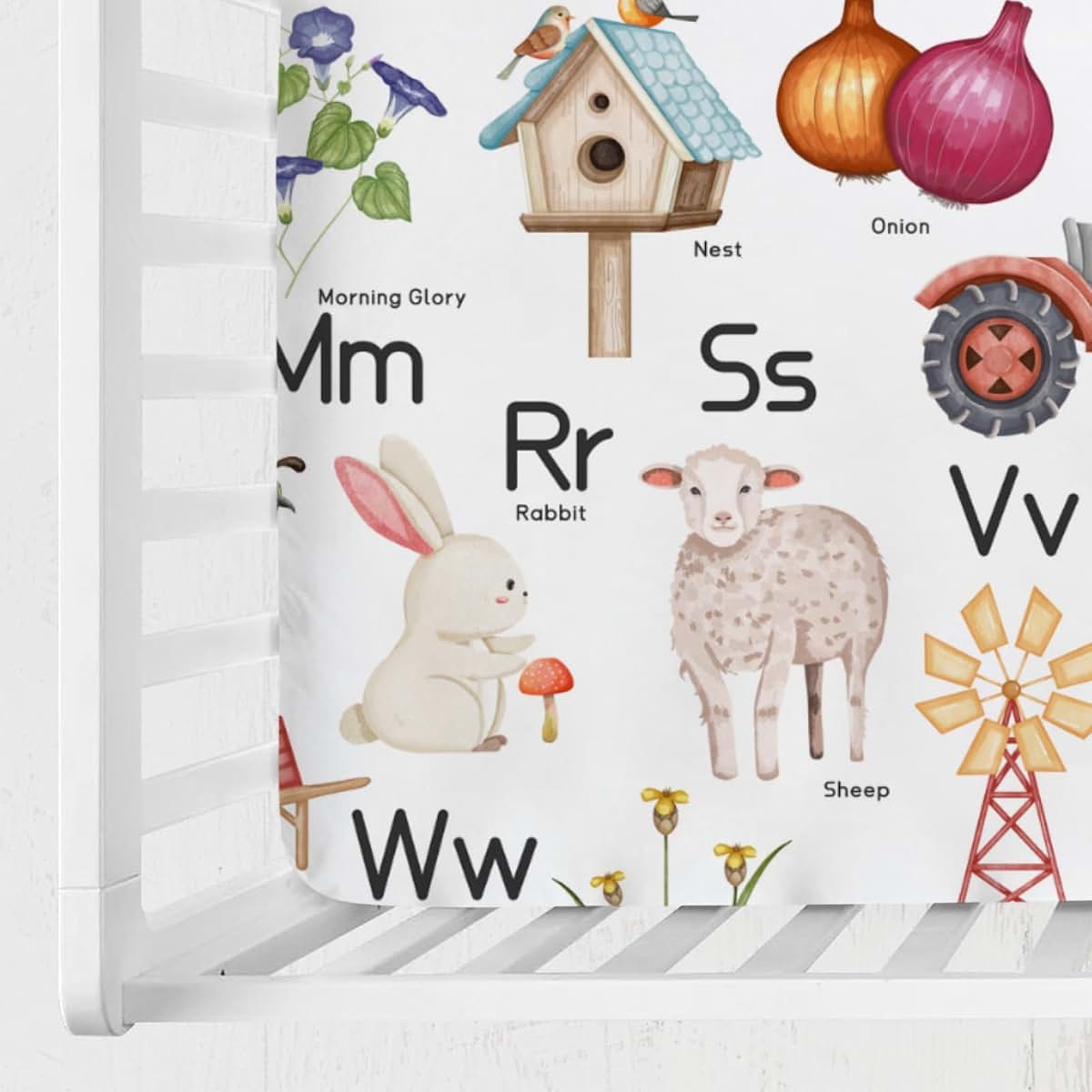 BabyOneStop Farm Animal Alphabet Fitted Crib Sheet 52x28 Inch