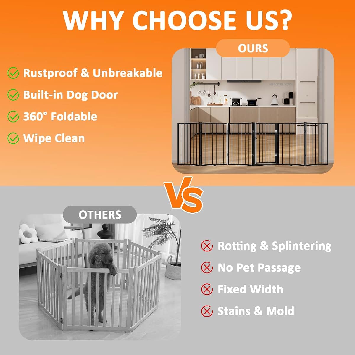 Aiksiwai Metal Freestanding Dog Gate for Indoor & Outdoor Pet Containment
