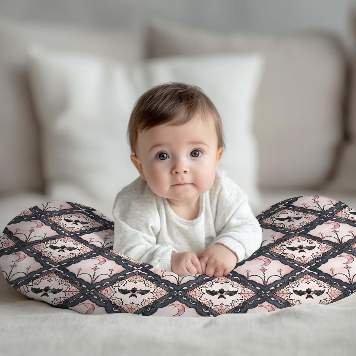 Wicbfdfv Halloween Bats Star Moon Plaid Nursing Pillow Cover Ultra-Soft Comfortable for Baby Girls Boys Cute Spooky Bat (photo 3)