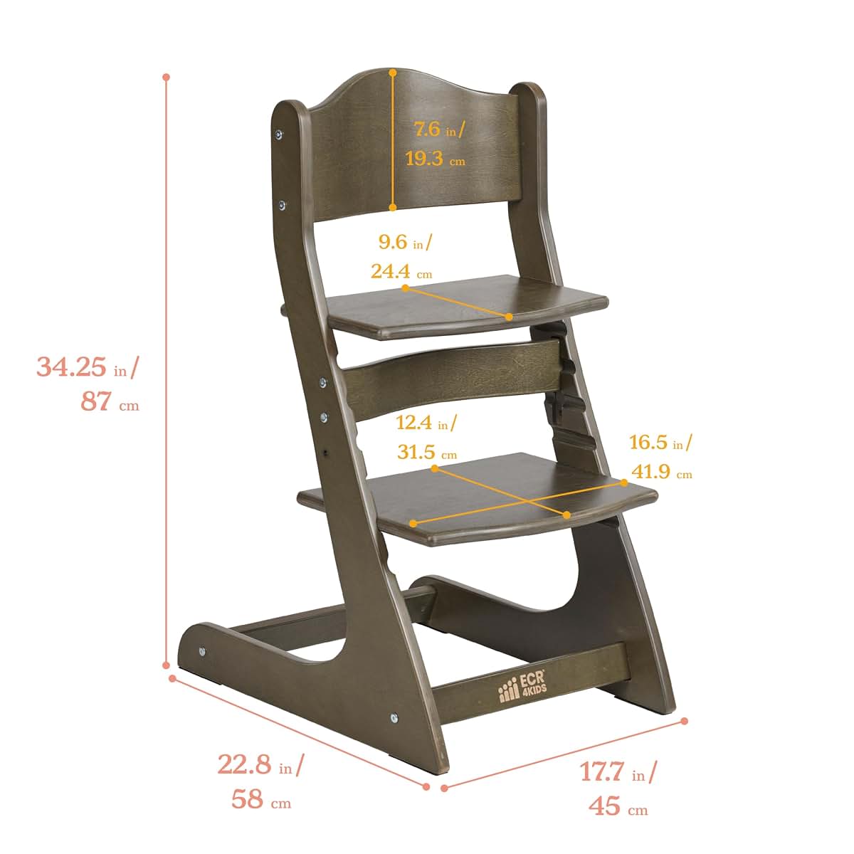 ECR4Kids Grows with Me Chair, Transitional Chair, Grey Wash (photo 2)