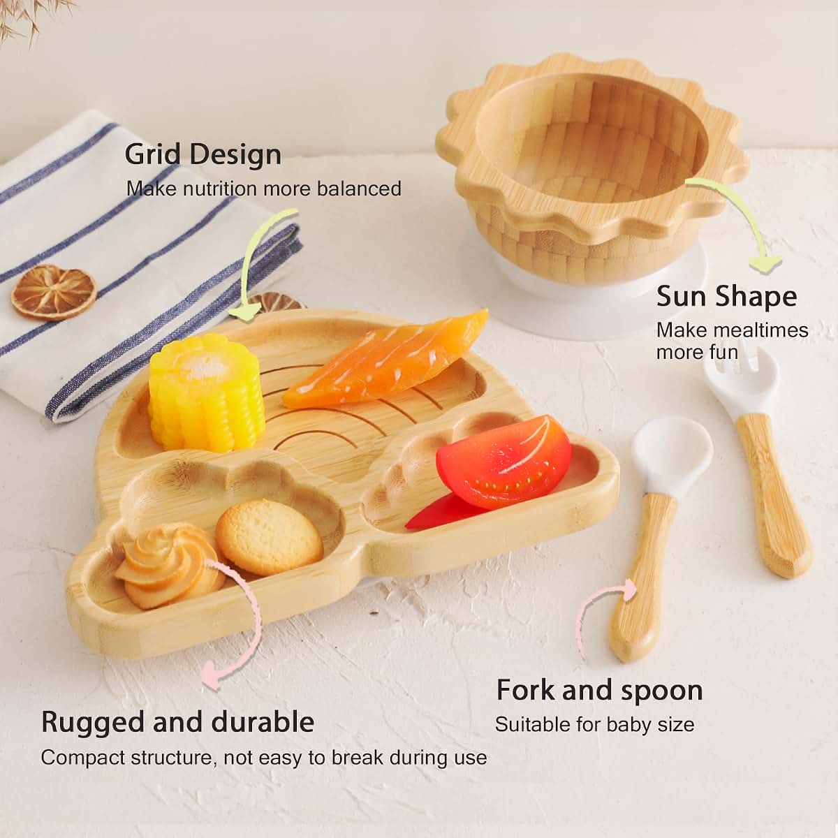 let's make Bamboo Suction Plates & Bowls Feeding Set for Baby Toddler