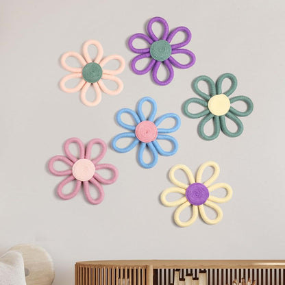Ripeng 6 Pcs Boho Daisy Wall Art, 6 Inch Woven Macrame Nursery Decor, 6 Colors